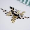Teyglen Crystal Bride Wedding Hair Comb Black Rhinestone Crystal Hair Comb Gold Leaves Headpiece Hair Piece Black Headpiece Hair Accessories for Women view 3