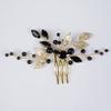 Teyglen Crystal Bride Wedding Hair Comb Black Rhinestone Crystal Hair Comb Gold Leaves Headpiece Hair Piece Black Headpiece Hair Accessories for Women view 4