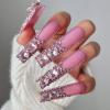 FRUJCDKI 50mm Handmade Real Fake Nail Glue Series Luxury Rhinestone French Extra Long Pressed Fake Nails Long Coffin Fake Nails Ballerina Glue Nails, Shiny Female Sticker Nails (luxury rhinestone-M) view 3