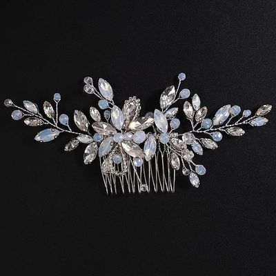 Teyglen Dainty Crystal Bridal Wedding Hair Comb Sparkly Silver Opal Rhinestone Hair Pieces Hair Accessories Bridal Side Comb Headpieces for Women Bride Girls