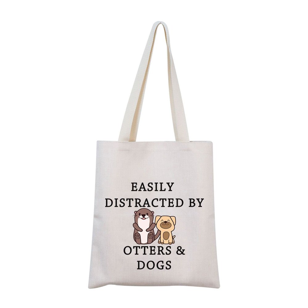 MNIGIU Otter Gift Dog Lover Makeup Bag Easily Distracted by Otters and Dogs Zipper Pouch Bag Gift (Tote)