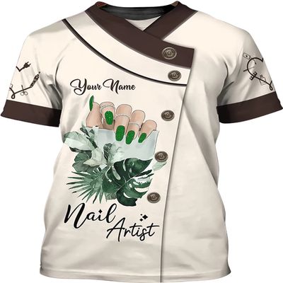 Nails Artist Green Personalized 3D Tshirt, Manicurist Gift Custom Name, Nails, Beauty, Self Care, Spa, Pedicure, Nail Shirt, Nail Art Shirt, Custom Nail Tech 3D Shirt, Nail Artist Gifts/Gift-61