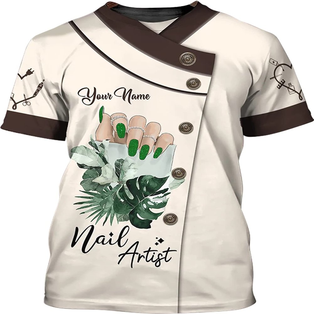 Nails Artist Green Personalized 3D Tshirt, Manicurist Gift Custom Name, Nails, Beauty, Self Care, Spa, Pedicure, Nail Shirt, Nail Art Shirt, Custom Nail Tech 3D Shirt, Nail Artist Gifts/Gift-61