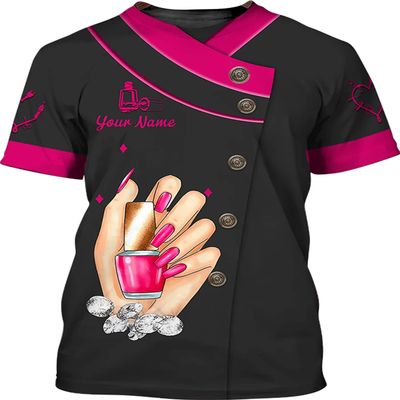 Personalized Nail Tech 3D T-Shirt, Custom Name, Beauty & Spa Gift, Nail Art Shirt