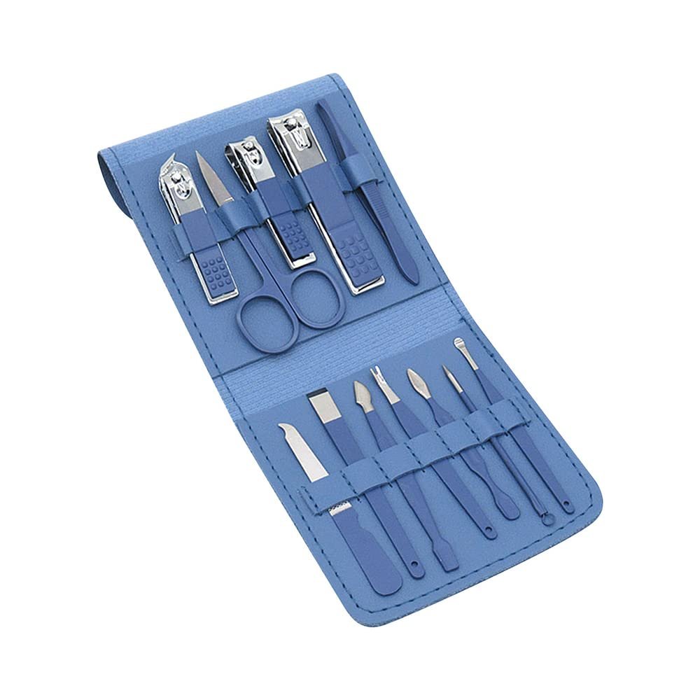 Blue-12PCS Manicure Set Nail Clippers Pedicure Kit - Stainless Steel Manicure Kit, Professional Grooming Kits, Nail Care Tools