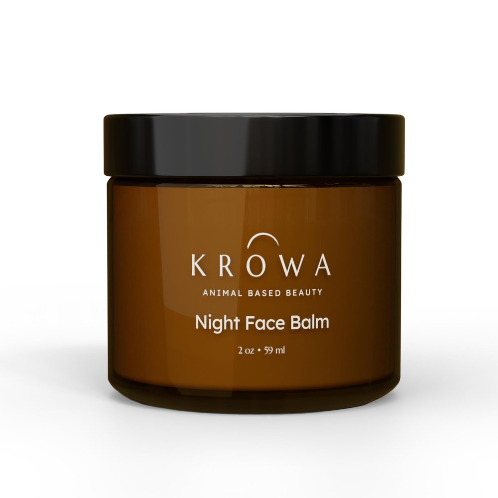 Krowa Night Face Balm - Grass Fed Tallow Cream w/Essential Oils. Growth Factors & Stem Cells for Natural Skin Rejuvenation. Collagen and Elastin to Boost Skin Renewal. Clean Beauty, No Additives