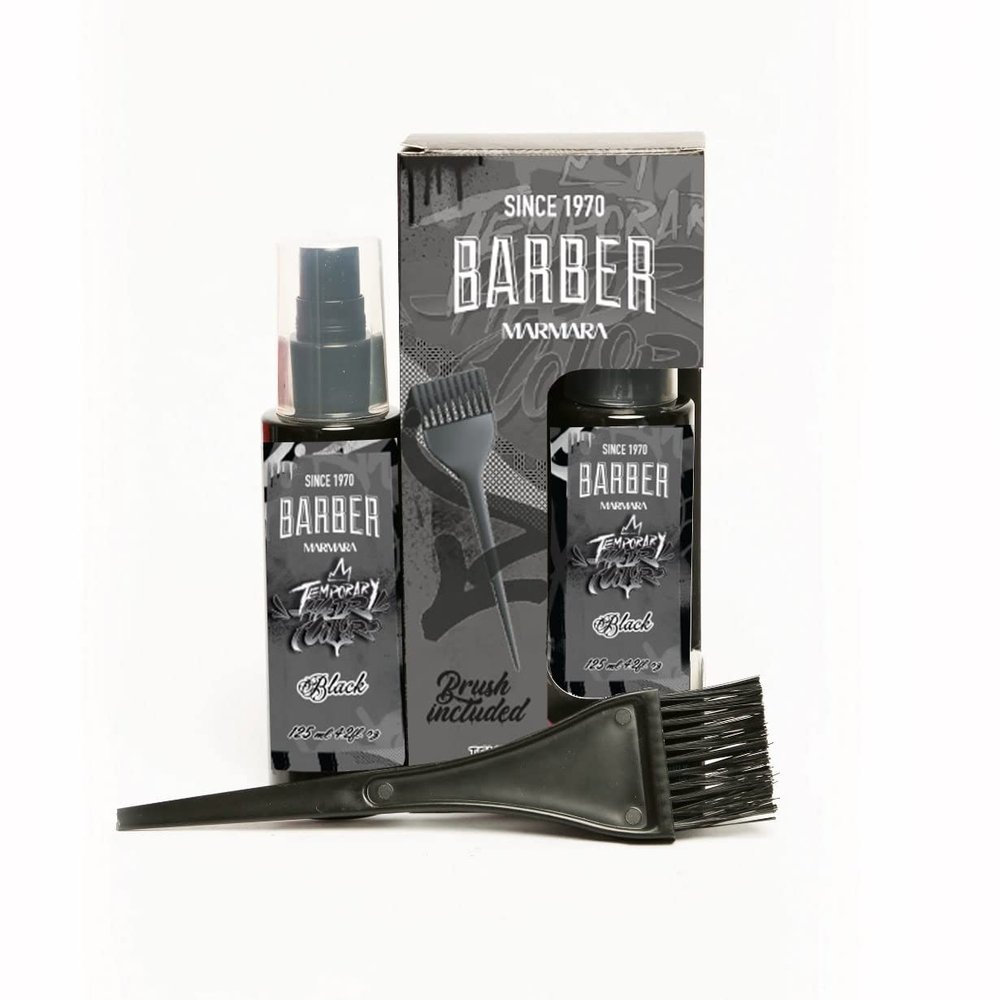 BARBER MARMARA Temporary Hair Colour 125 ml Moustache Beard and Hair Colour Eliminates Grey for a Thicker and Fuller Look Free Ready Mix (Black, 125ml)