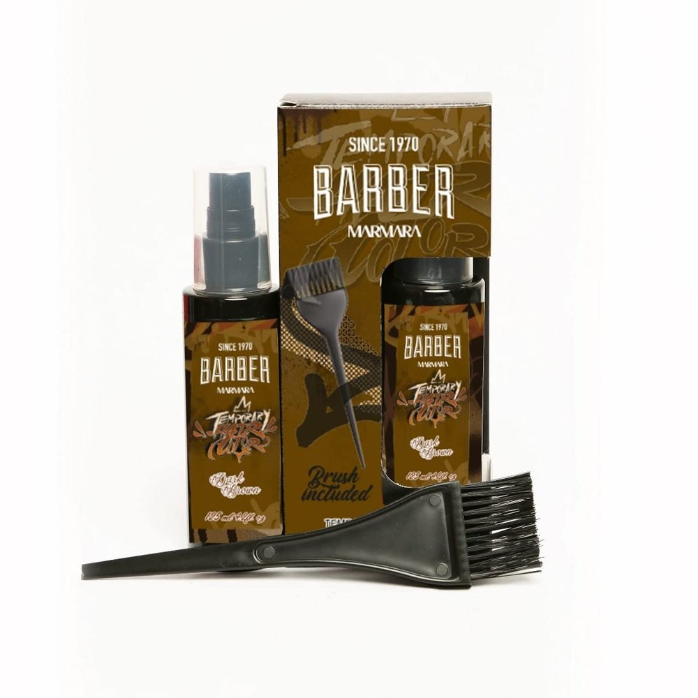 BARBER MARMARA Temporary Hair Colour 125 ml Moustache Beard and Hair Colour Eliminates Grey for a Thicker and Fuller Look Free Ready Mix (Brown, 125ml)