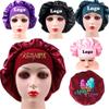 Customize Satin Bonnet Silk Hair Bonnet for Sleeping Black Women, 10 PCS Custom Private Logo Hair Wrap Cap (Logo on top, Black) view 3