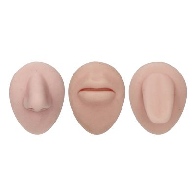 Silicone Tongue Mouth Model Set for Piercing Practice, 3D Simulation Body Nose Tongue Model, Medium Flesh Color