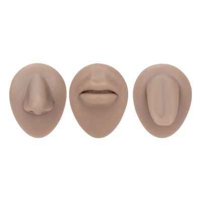 Silicone Tongue Model, 3D Simulation Silicone Mouth Tongue Nose Model Set for Piercing Practice, Silicone Model for Piercing, Practicing Suture (Dark Skin Colour)