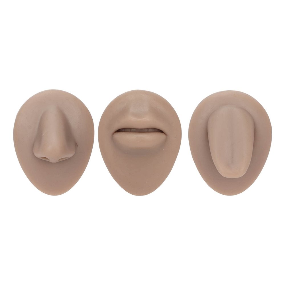 Silicone Tongue Model, 3D Simulation Silicone Mouth Tongue Nose Model Set for Piercing Practice, Silicone Model for Piercing, Practicing Suture (Dark Skin Colour)