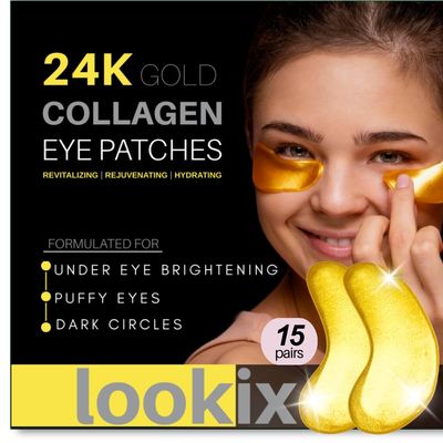 Lookix Under Eye Patches for Dark Circles and Puffiness - (15 pairs) Collagen Eye Masks with Natural Extracts for Wrinkle Reduction, Puffy Eyes & Eye Treatment Gels