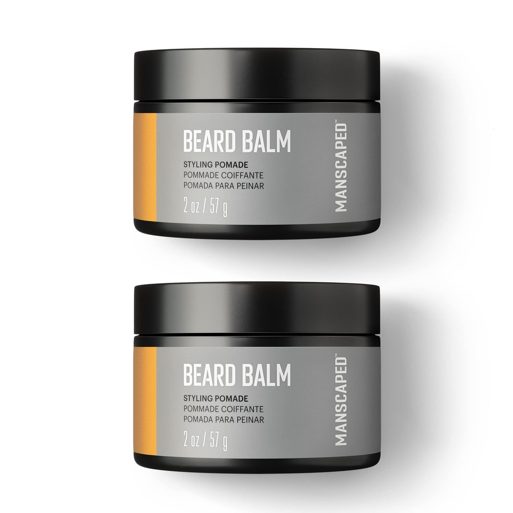 MANSCAPED Beard Balm, Styling Pomade with Shea Butter, Coconut Oil & Beeswax - Moisturizes, Softens, Strengthens & Shines Beards, Mustaches & Facial Hair, for Sensitive Skin, (2 oz) 2-Pack