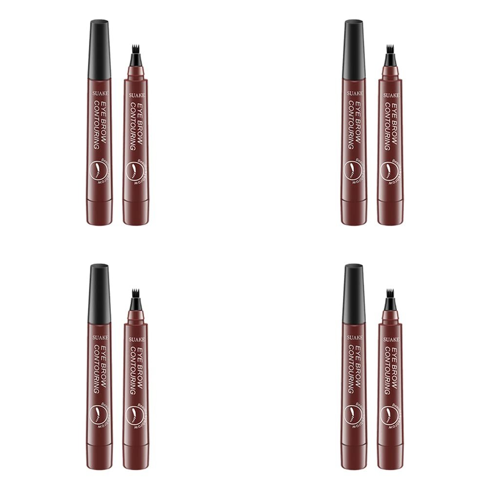 Magik 2-4 Pc Microblading Tattoo Eyebrow Pen Four Tips Waterproof Ink Gel Tint Draw. (4 Pack, 3 Reddish brown)
