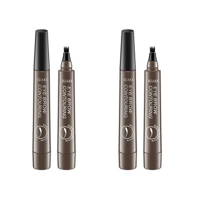 Magik 2-4 Pc Microblading Tattoo Eyebrow Pen Four Tips Waterproof Ink Gel Tint Draw. (2 Pack, 4 Gray brown)