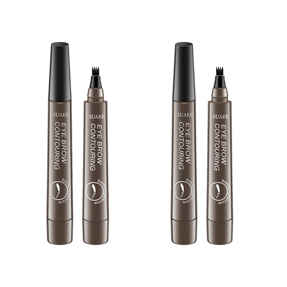 Magik 2-4 Pc Microblading Tattoo Eyebrow Pen Four Tips Waterproof Ink Gel Tint Draw. (2 Pack, 4 Gray brown)