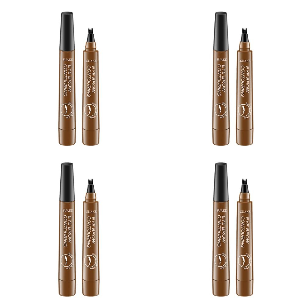 Magik 2-4 Pc Microblading Tattoo Eyebrow Pen Four Tips Waterproof Ink Gel Tint Draw. (4 Pack, 1 LightBrown)