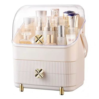 Large Makeup Organizer with Brush Holder,Cosmetic Display Case with Drawer,Waterproof and Dustproof Transparent Cover,Portable Handle,Suitable for Bathroom and Bedroom (Color : White, Size : Style-1