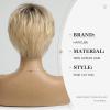 HAIRCUBE Short Ombre Blonde 100% Human Hair Wigs for Women,Pixie Cut Curly Wig With Bang Glueless Wigs Natural Daily Use view 4