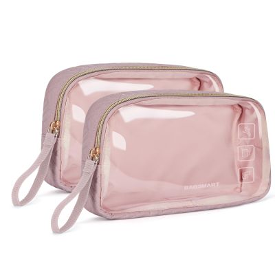 BAGSMART TSA Approved Toiletry Bag, 2 Pack Clear Makeup Cosmetic Bag Organizer, Quart Size Travel Bag for Toiletries, Carry-on Travel Accessories Essentials - Pink