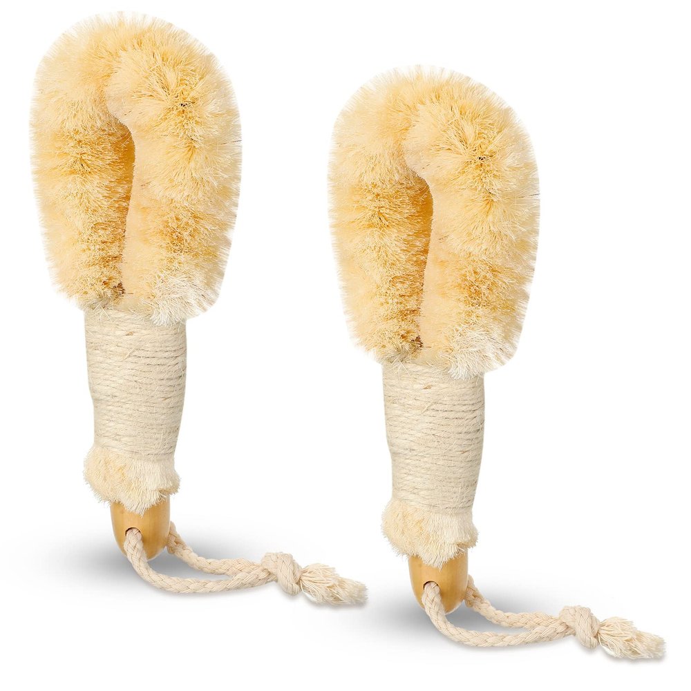2 Pcs Dry Brushing Exfoliating Brush Body Scrubber Natural Bristle Bath Shower Dry Skin and Sisal Brush with Naturals Fibers for Skin Care, Exfoliates