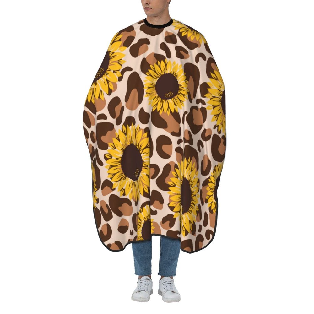 BZAXXQI Yellow Sunflowers With Leopard Print Hair Cutting Cape,Barber Cape Unisex Hair Cutting Cape Hair Cutting Accessories 66x55 Inch