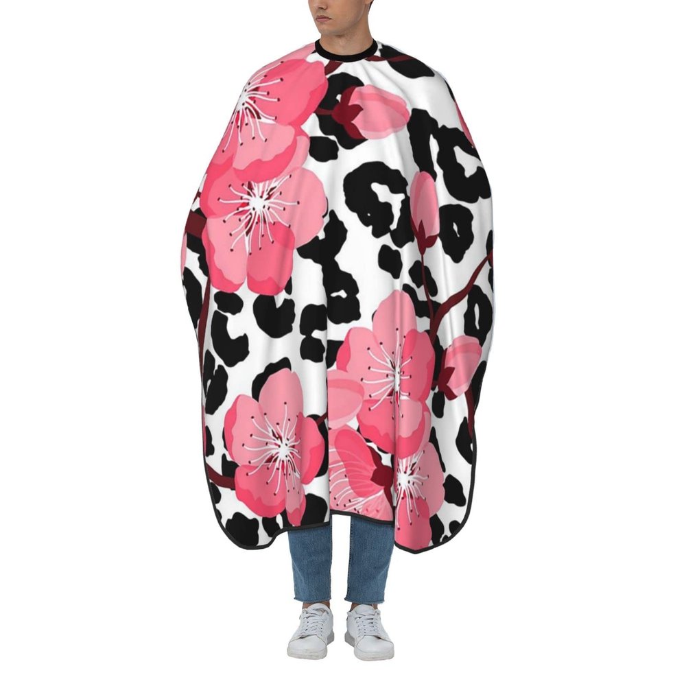 BZAXXQI Cherry Blossom Leopard Hair Cutting Cape,Barber Cape Unisex Hair Cutting Cape Hair Cutting Accessories 66x55 Inch