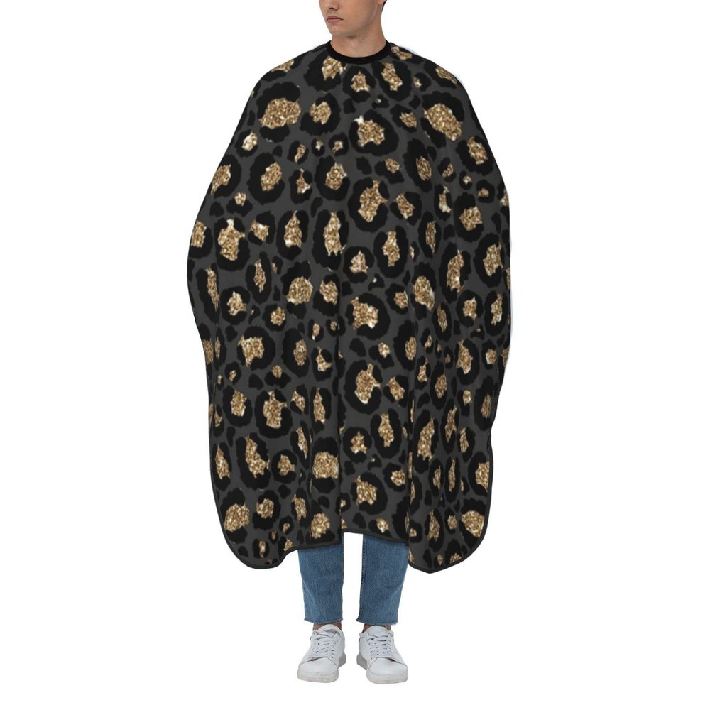 BZAXXQI Black Gold Leopard Hair Cutting Cape,Barber Cape Unisex Hair Cutting Cape Hair Cutting Accessories 66x55 Inch