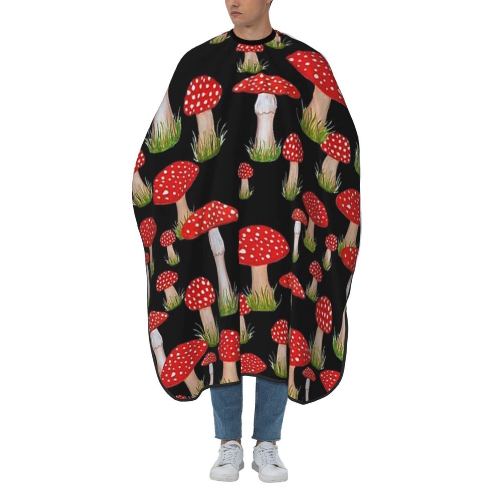 BZAXXQI Red Mushrooms On Black Hair Cutting Cape,Barber Cape Unisex Hair Cutting Cape Hair Cutting Accessories 66x55 Inch