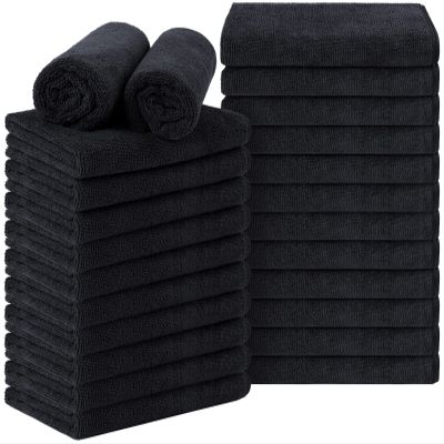Orighty Black Salon Towel, Pack of 24 (Not Bleach Proof, 16 x 29 Inches) Super Soft and Absorbent Microfiber Hair Salon Towels for Salons, Hand, Gym, Bath, Spa and Home Hair Care