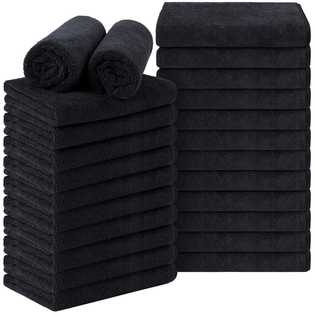 Orighty Black Salon Towel, Pack of 24 (Not Bleach Proof, 16 x 29 Inches) Super Soft and Absorbent Microfiber Hair Salon Towels for Salons, Hand, Gym, Bath, Spa and Home Hair Care