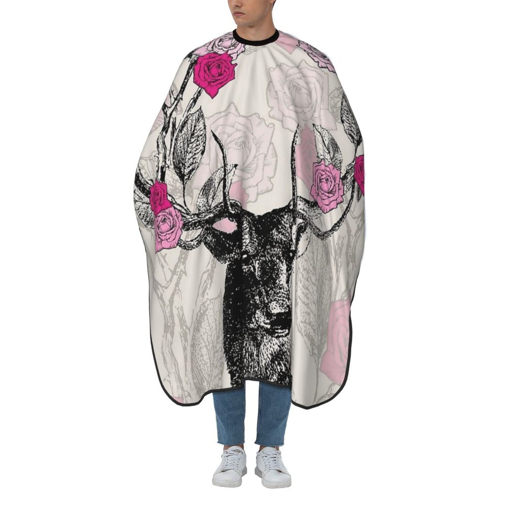 BZAXXQI Roses Deer And Flowers Hair Cutting Cape,Barber Cape Unisex Hair Cutting Cape Hair Cutting Accessories 66x55 Inch
