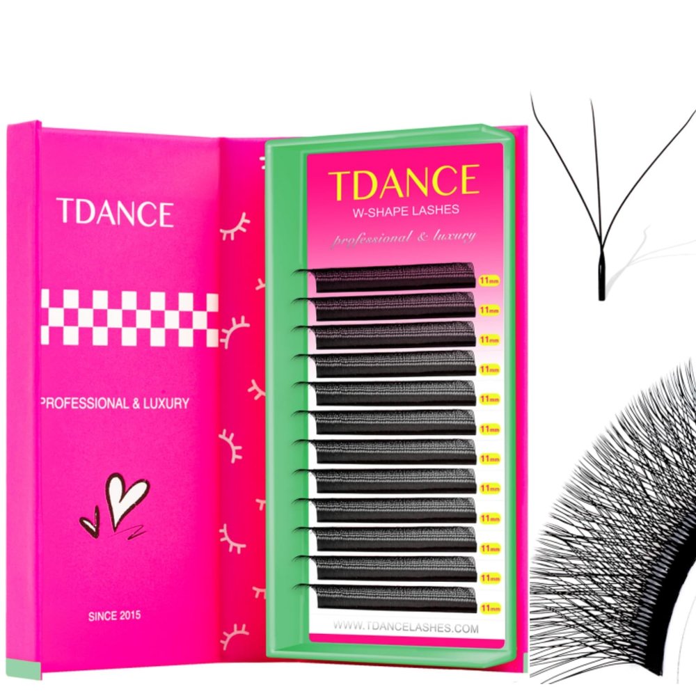 TDANCE YY Lash Extensions Premade Volume Eyelash Fans YY Lashes Matte Black W Lashes Extensions(W-3D-0.07-D,13 mm)