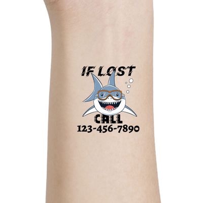 Personalized Tattoos to Prevent Child Lost,Temporary Tattoos with Emegency Call Number Shark 22 inches 30pcs