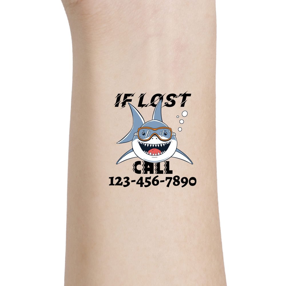 Personalized Tattoos to Prevent Child Lost,Temporary Tattoos with Emegency Call Number Shark 22 inches 30pcs