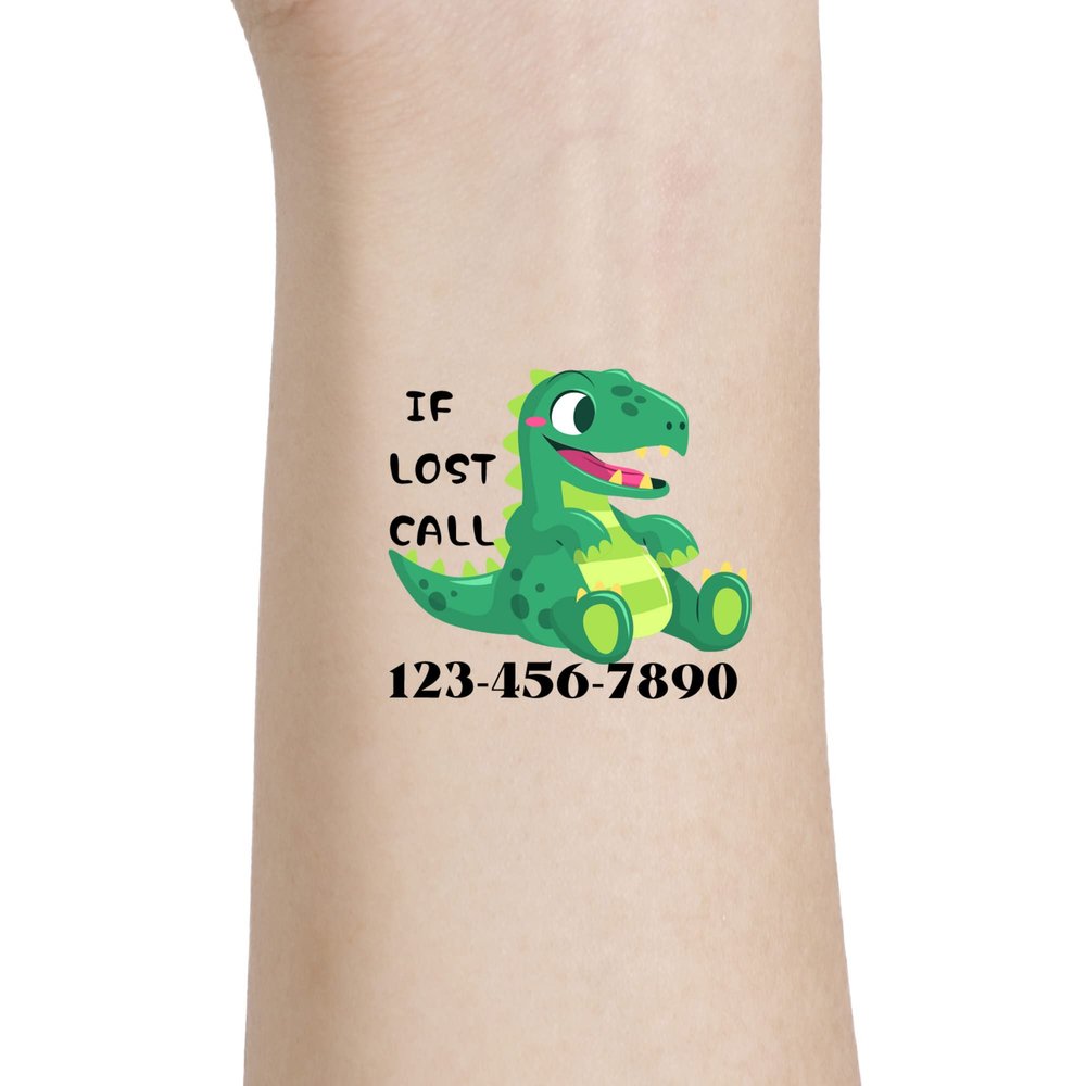 Customized Tattoos for Children,Emergency Contact for Kids Safety Stickers with Phone Number Dinosaur 22 inches 15pcs