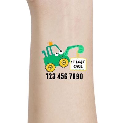 Custom Tattoos for Children,Emergency Contact for Kids Safety Stickers with Phone Number Excavator 22 inches 15pcs