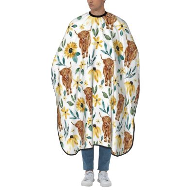 BZAXXQI Highland Cow And Sunflowers Wildflowers Hair Cutting Cape,Barber Cape Unisex Hair Cutting Cape Hair Cutting Accessories 66x55 Inch