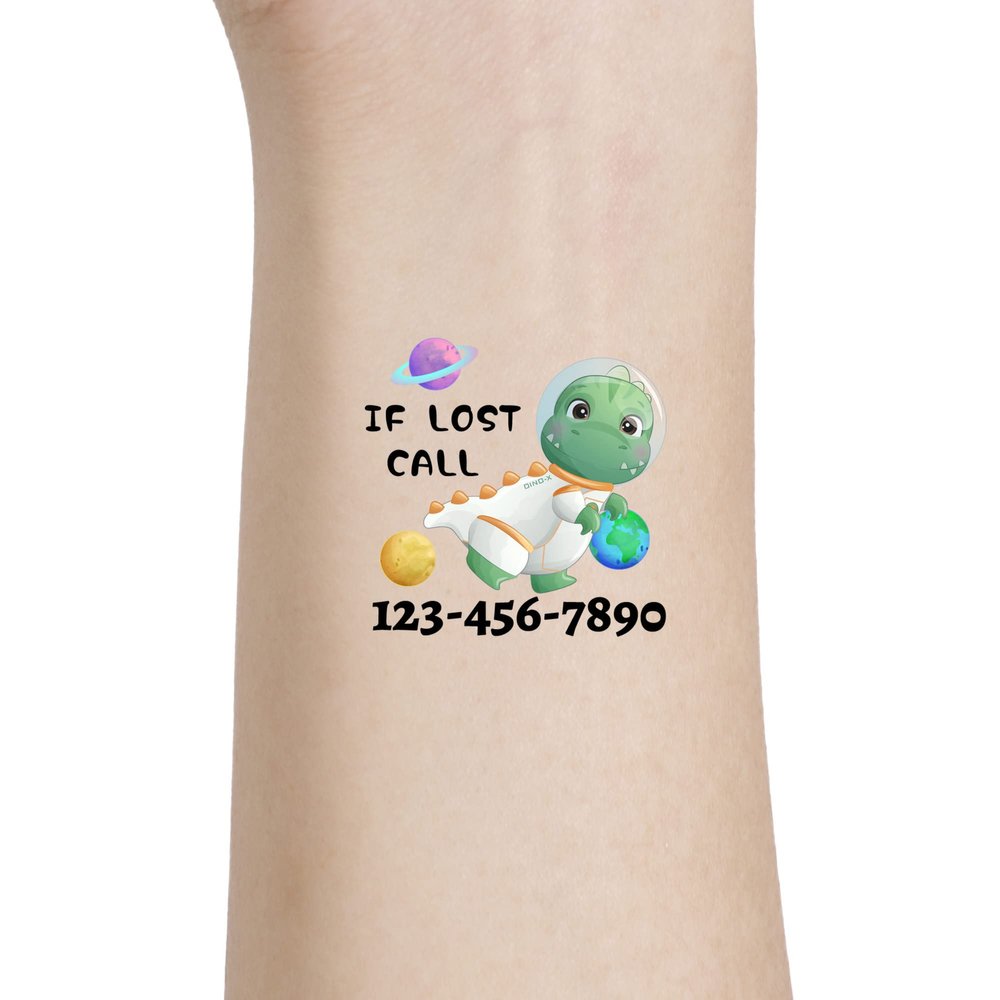 Custom Temporary Tattoos Kids,If Lost Please Call Fake Realistic Tattoos Astranaut Dinosaur 22 inches 30pcs