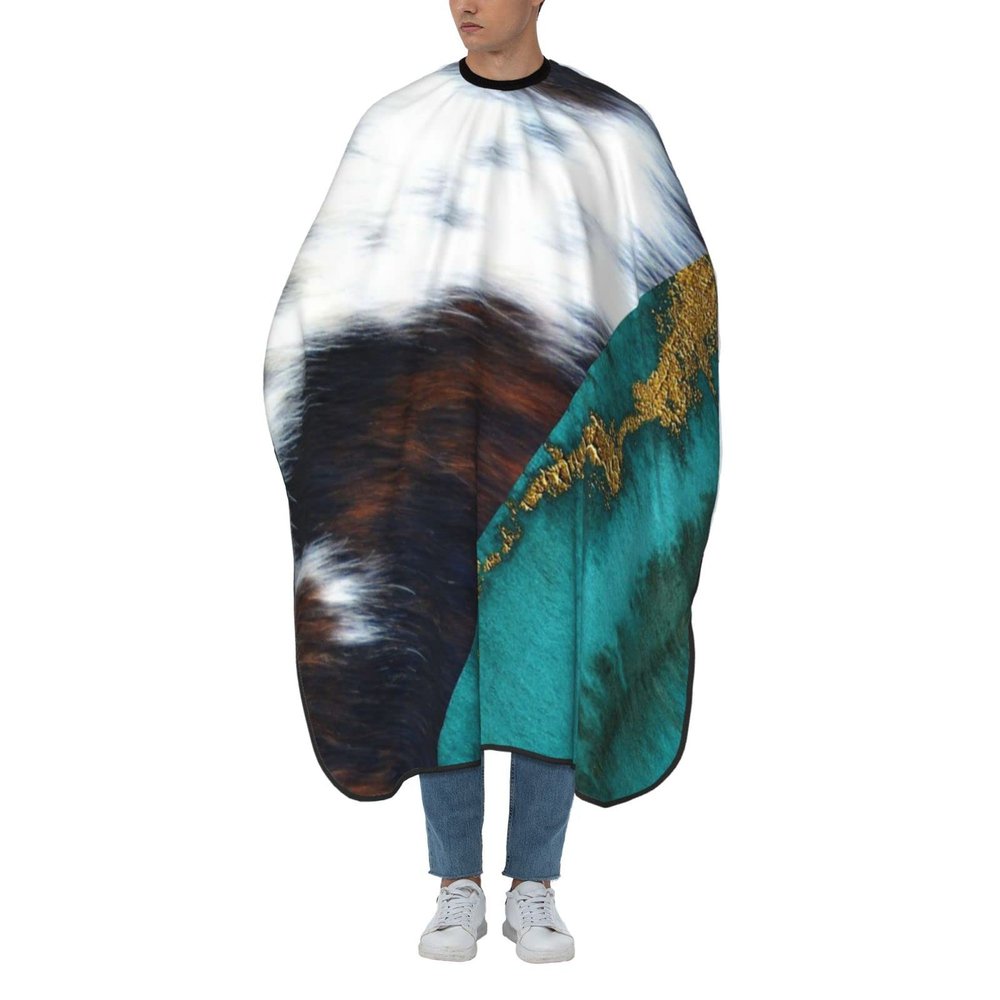 BZAXXQI Gold Green Cow Print Hair Cutting Cape,Barber Cape Unisex Hair Cutting Cape Hair Cutting Accessories 66x55 Inch