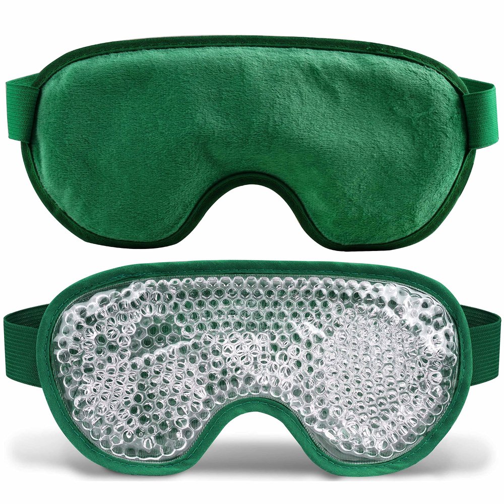 Cooling Eye Mask with Gel Bead, Reusable Cold Compress Ice Pack Sleeping Eye Cooling Pads for After Eyelid Surgery, Puffiness, Puffy Eyes, Headache, Migraine Relief(Dark Green)