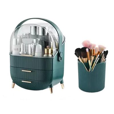 Storage Vanity Case,Makeup Organiser Storage,2-Layer Desktop Cosmetic Storage Box,Portable Skincare Organizers,Make Up Storage with Drawers,Desktop Makeup Jewelry Case ( Color : Green , Size : Style-1