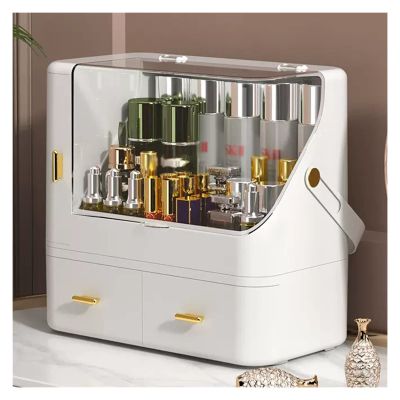 WIGSELBL Skincares Display Case,Multi-Function Make Up Case Dustproof Cosmetic Storage Box,Makeup Organiser Storage Drawers,Cosmetic Skincare Organiser for Dresser & Bathroom (Color : White)