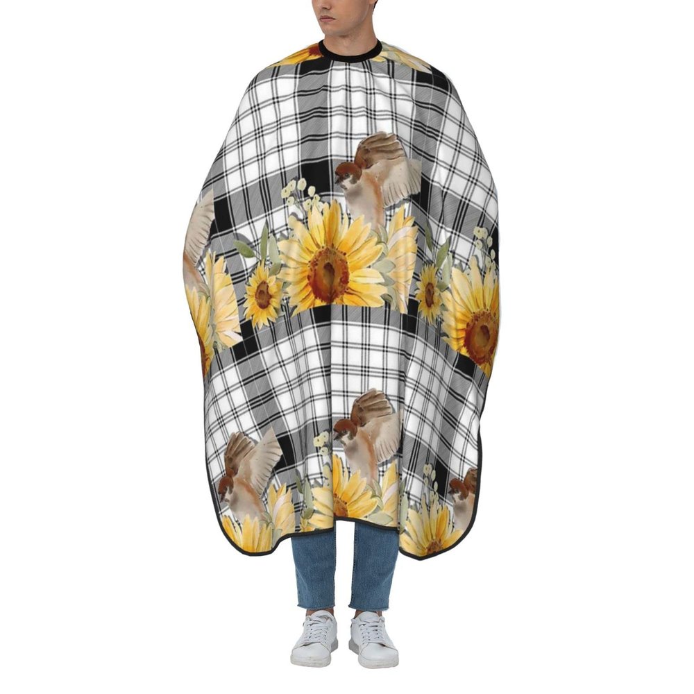 BZAXXQI Sunflowers And Bird Black And White Plaid Hair Cutting Cape,Barber Cape Unisex Hair Cutting Cape Hair Cutting Accessories 66x55 Inch