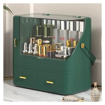 WIGSELBL Skincares Display Case,Multi-Function Make Up Case Dustproof Cosmetic Storage Box,Makeup Organiser Storage Drawers,Cosmetic Skincare Organiser for Dresser & Bathroom (Color : Green)