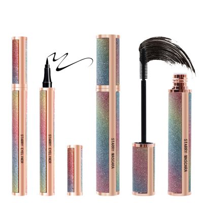 4D Silk Fiber Mascara set, Black Mascara and Eyeliner set, Long Lasting kit & Waterproof Black Eyeliner Pencil, No Clumping Lasting All Day