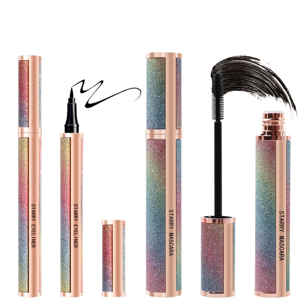 4D Silk Fiber Mascara set, Black Mascara and Eyeliner set, Long Lasting kit & Waterproof Black Eyeliner Pencil, No Clumping Lasting All Day
