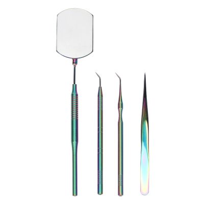 Eyelash Art Tool Kit, Eyelash Extension Tweezers Set, Stainless Steel Rotatable Inspection Mirror Extension Tweezers Pickup Sticks for Lash Extension (Colorful)