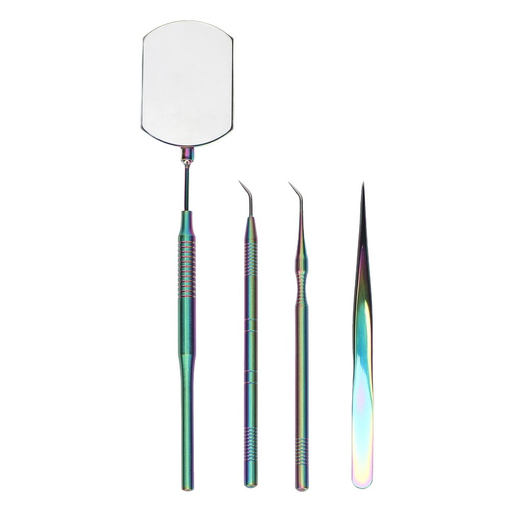 Eyelash Art Tool Kit, Eyelash Extension Tweezers Set, Stainless Steel Rotatable Inspection Mirror Extension Tweezers Pickup Sticks for Lash Extension (Colorful)